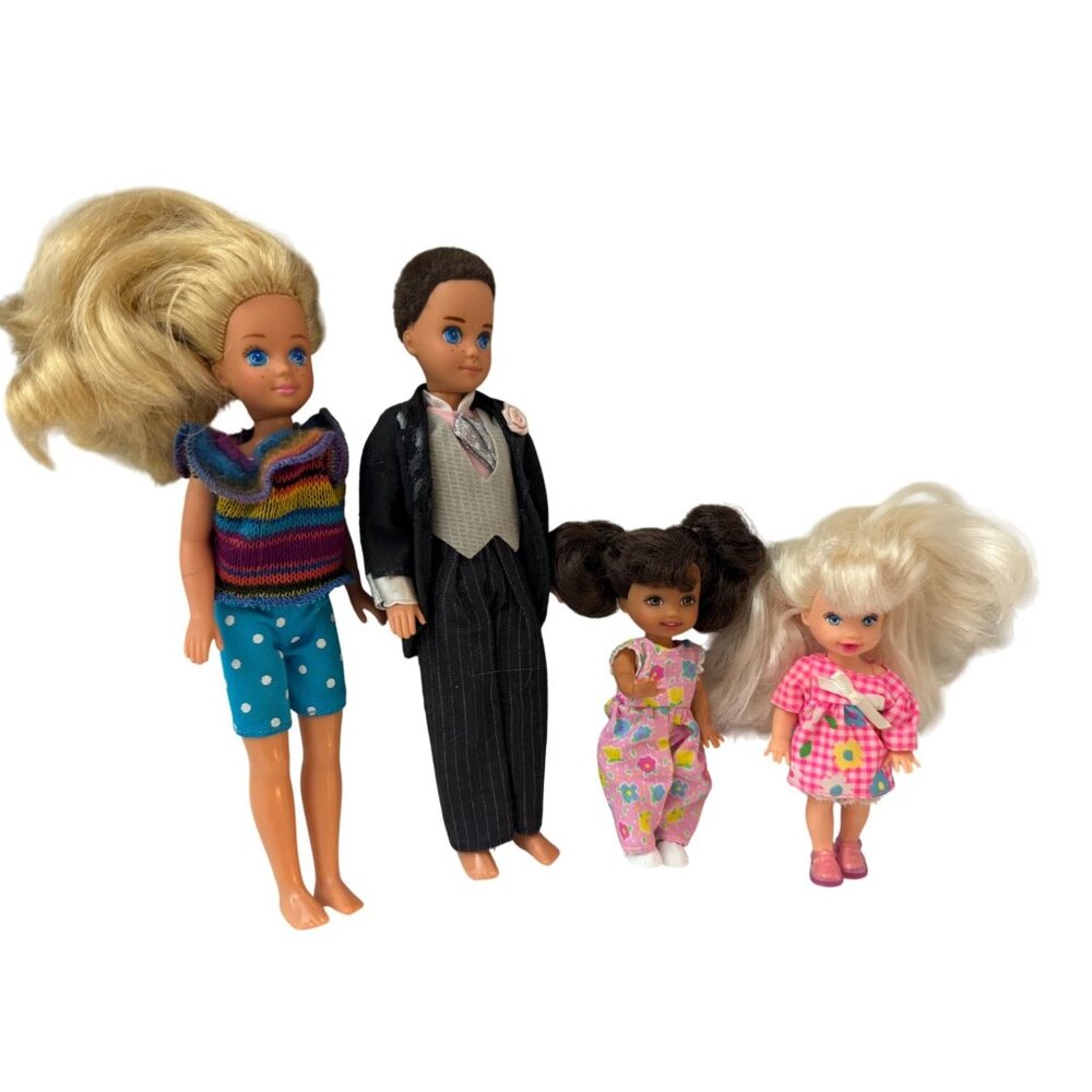 Barbie & Friends Doll Set 4 Dolls Barbie Ken & 2 Toddlers Preloved Condition